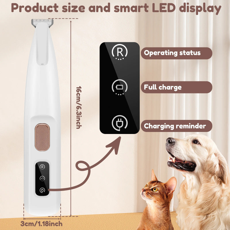 C--Pets Dog Paw Trimmer With LED Light Fully Waterproof Pet Hair Trimmer With LED Display Dog Clippers For Grooming Widen Blade