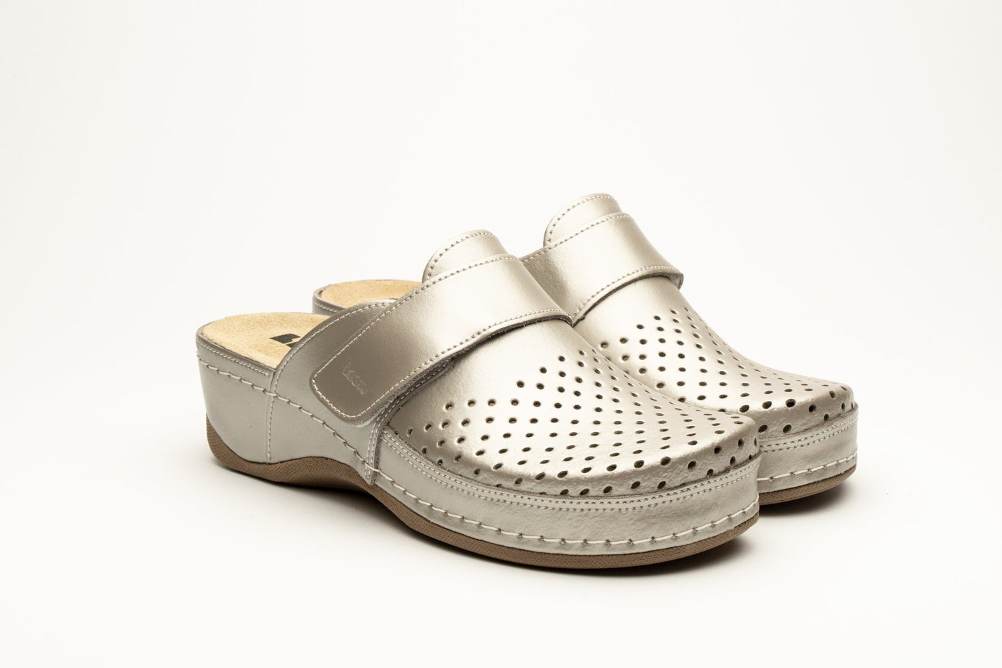 Aurora IV by LEON- Women’s Leather Clog- Perforation and Adjustable Velcro Strap