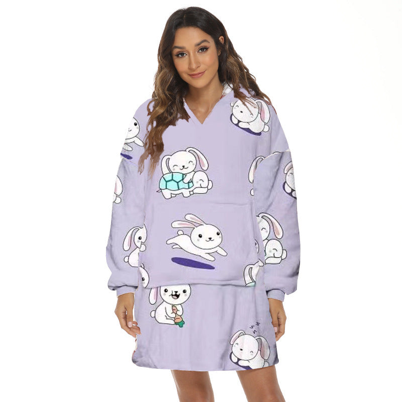 Cartoon Fruit Printed Lazy Blanket Hooded