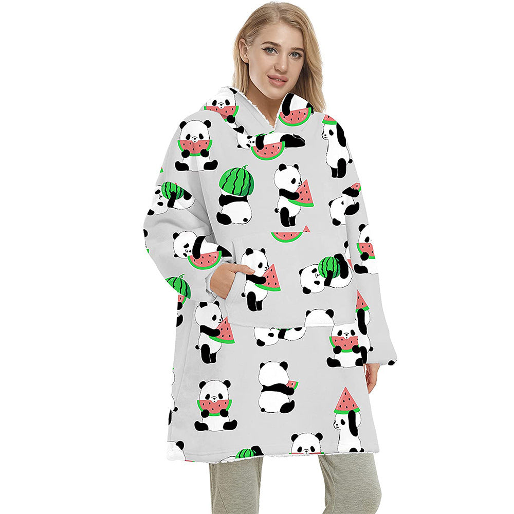 Cartoon Fruit Printed Lazy Blanket Hooded