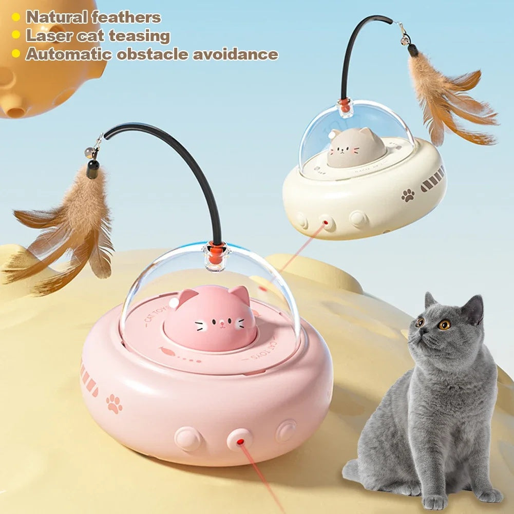 C--Smart Teaser Cat Toy Electric UFO Cat Teaser Stick With Bell Training Pet Toys Replaceable Feather Interactive Cat Supplies Pet Supplies Pets Products