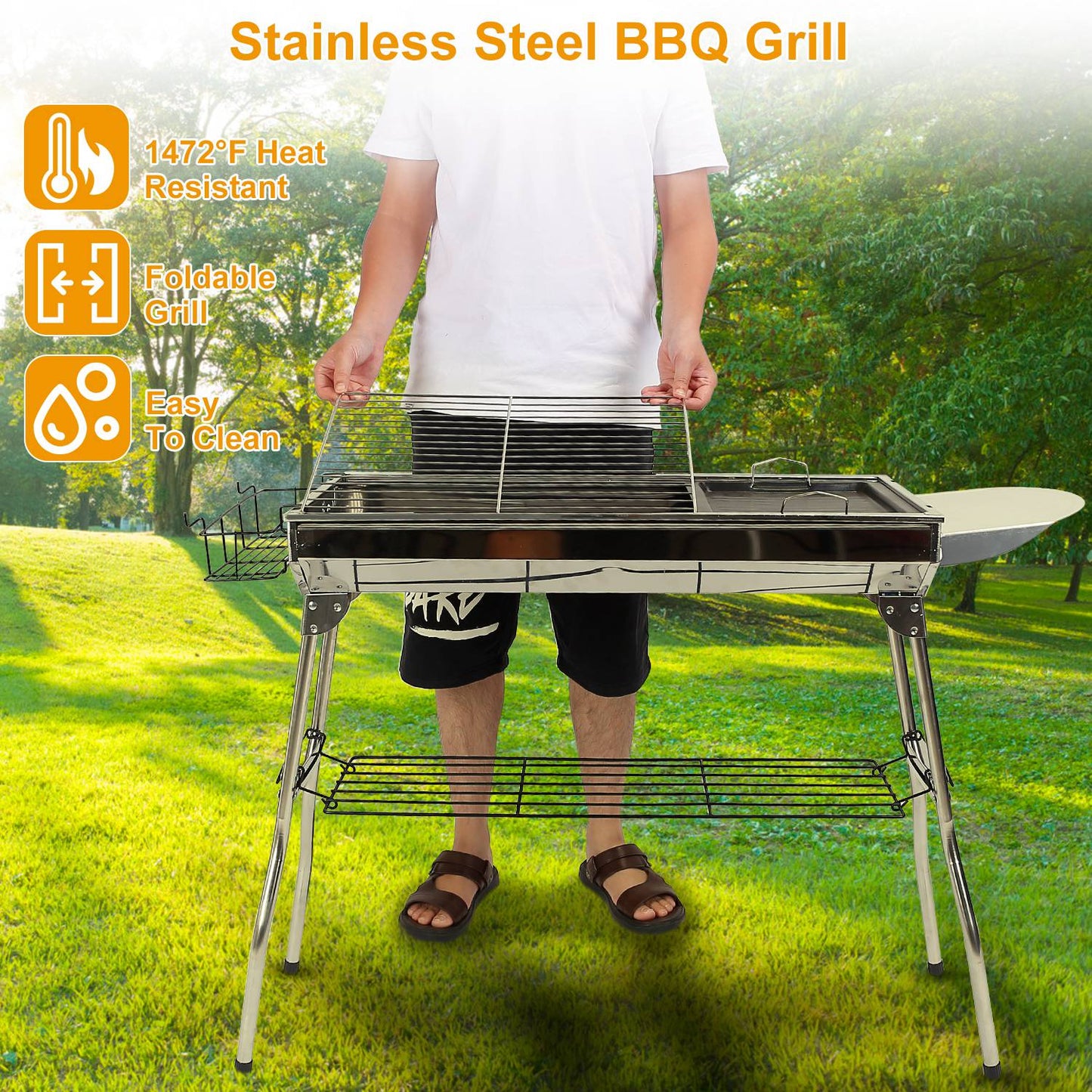 1Pc Foldable BBQ Grill Portable Charcoal Barbeque Grill