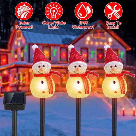 1Pc Solar Powered Lamp 3 Snowmen Outdoor Decorative Christmas Lamp