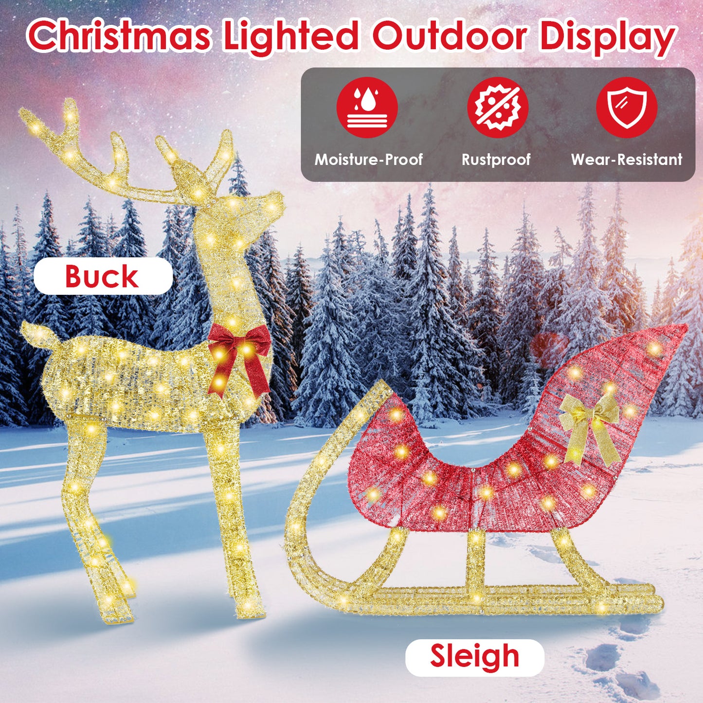 Christmas Reindeer & Sleigh Indoor Outdoor Christmas Decoration