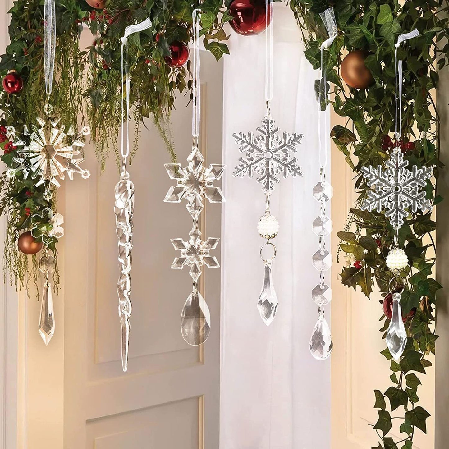 10pcs Christmas Tree Hanging Pendants Acrylic Ice Strip Snow Ceiling Xmas Ornaments