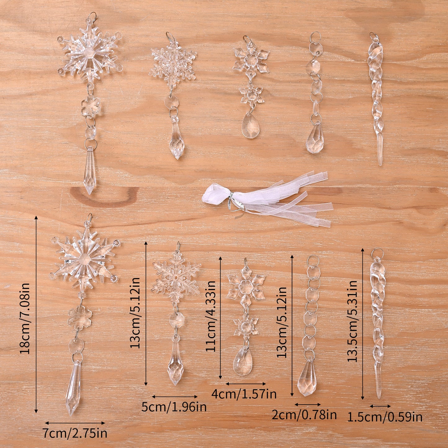 10pcs Christmas Tree Hanging Pendants Acrylic Ice Strip Snow Ceiling Xmas Ornaments