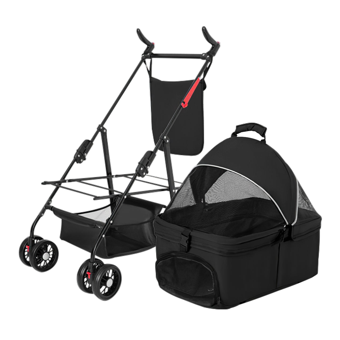 1Pc 4-Wheels Pet Stroller Foldable Carrier Strolling Cart