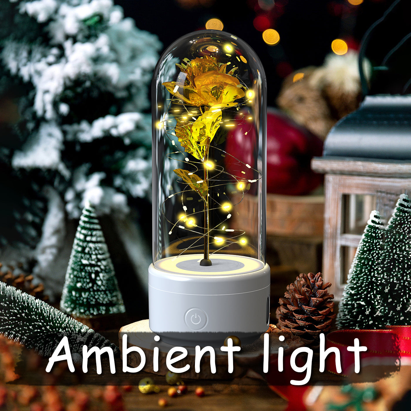 Creative 2 In 1 Rose Flowers LED Light and Bluetooth-compatible Speaker Valentine's Day Gift Rose Luminous Night Light Ornament In Glass Cover