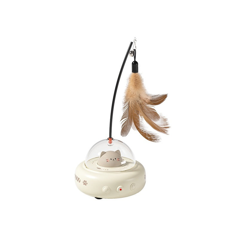 C--Smart Teaser Cat Toy Electric UFO Cat Teaser Stick With Bell Training Pet Toys Replaceable Feather Interactive Cat Supplies Pet Supplies Pets Products