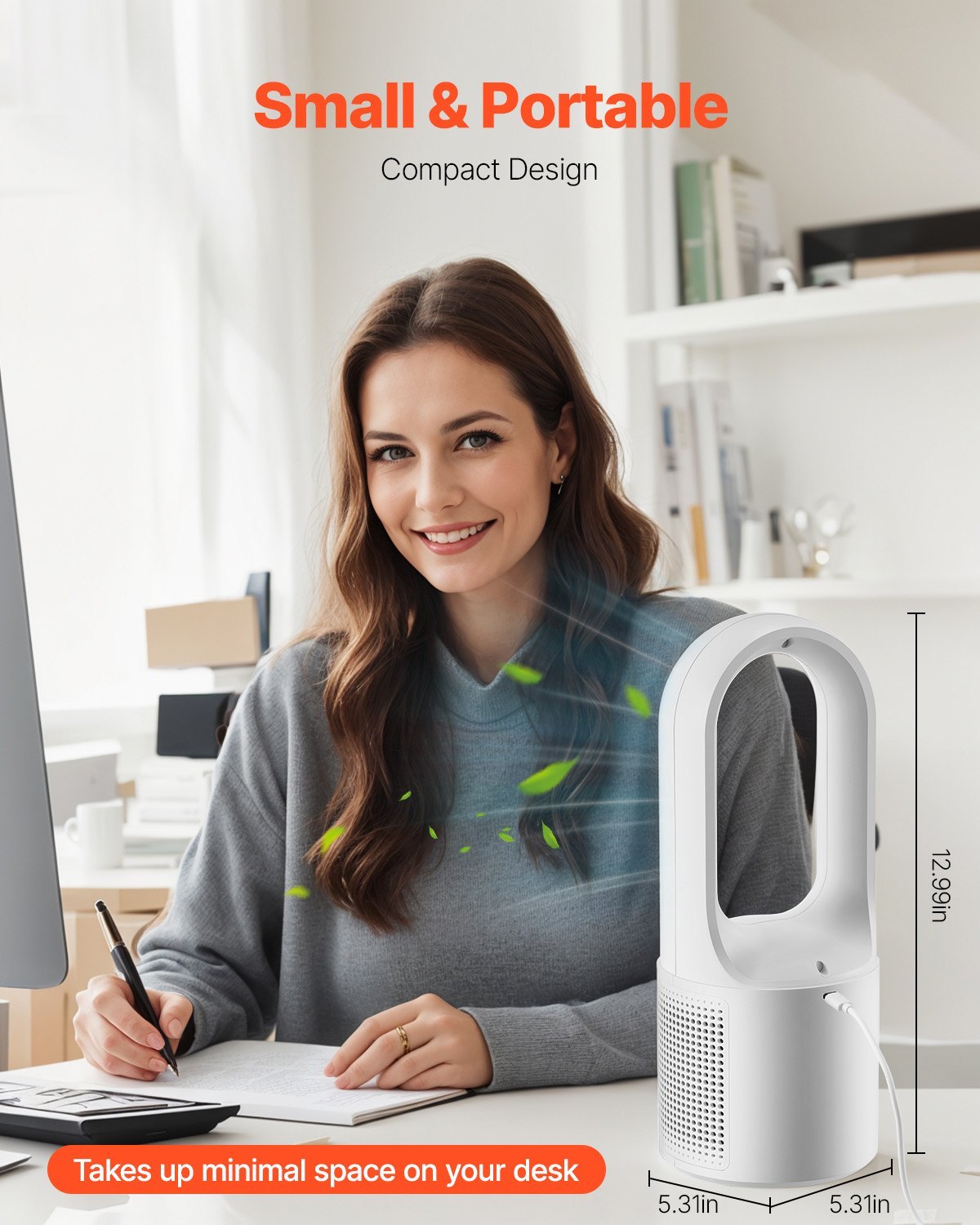 Portable Desk Bladeless Fan 6-Speed Quiet Table Fan for Bedroom & Office