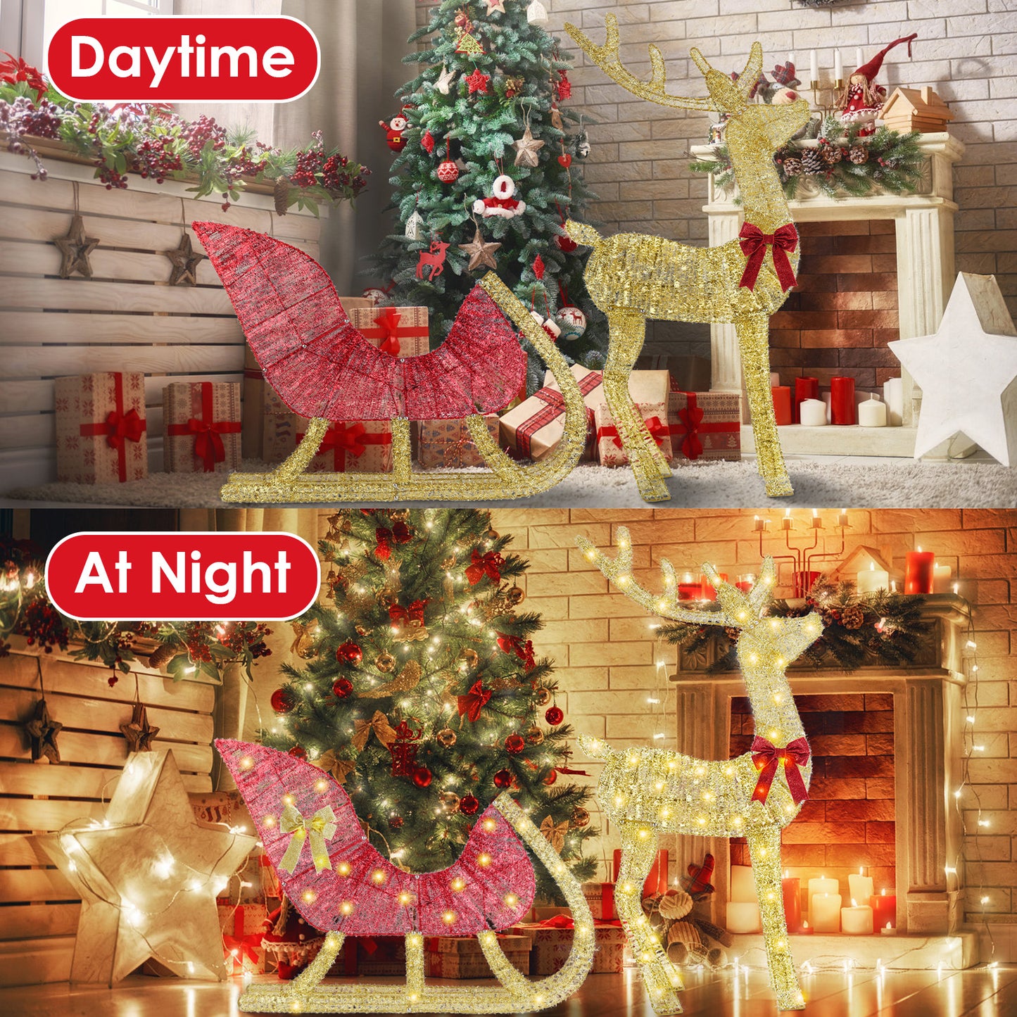 Christmas Reindeer & Sleigh Indoor Outdoor Christmas Decoration
