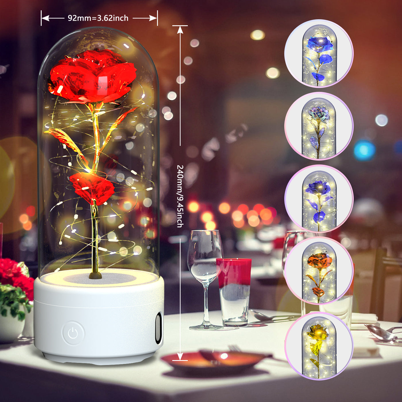 Creative 2 In 1 Rose Flowers LED Light and Bluetooth-compatible Speaker Valentine's Day Gift Rose Luminous Night Light Ornament In Glass Cover