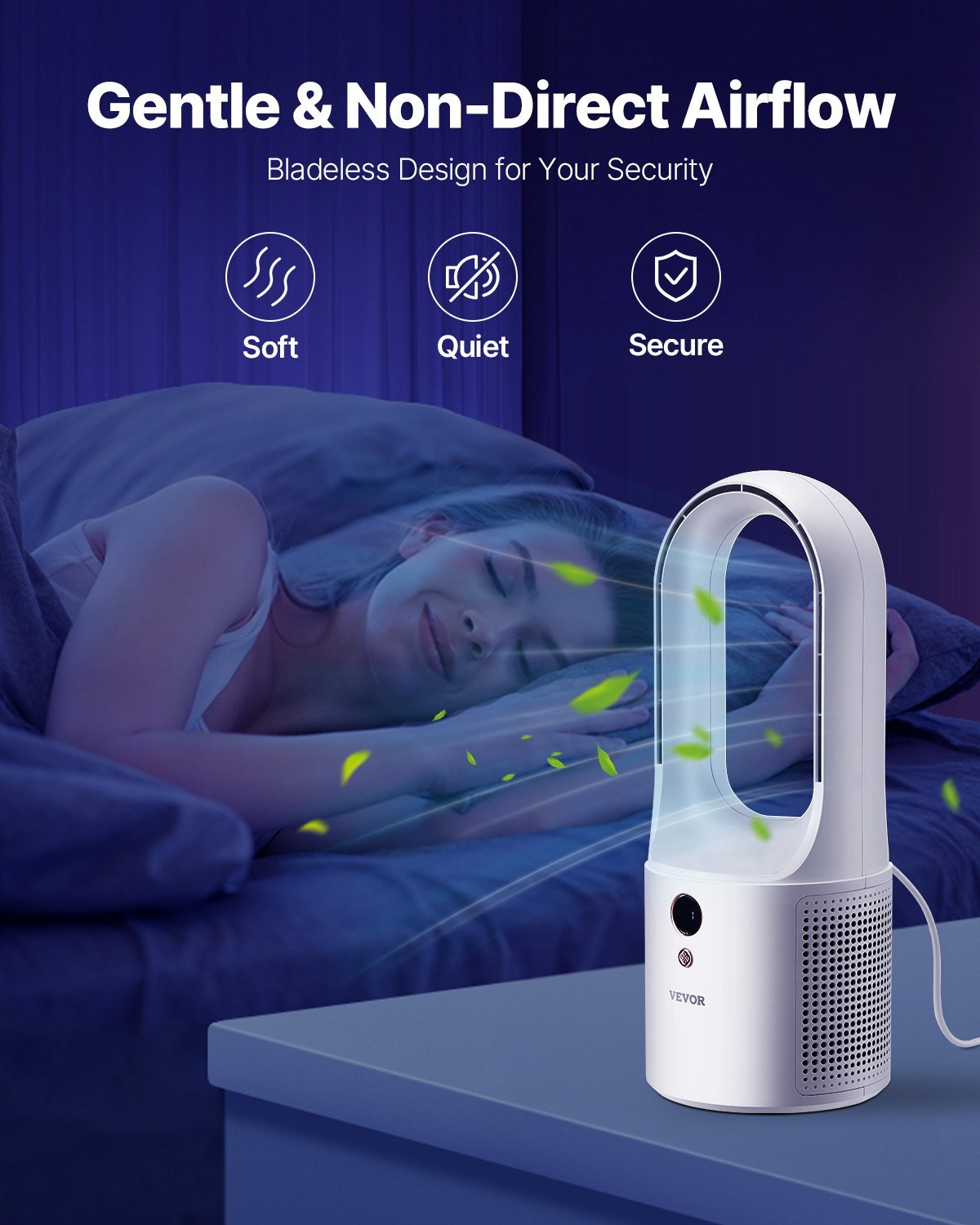 Portable Desk Bladeless Fan 6-Speed Quiet Table Fan for Bedroom & Office