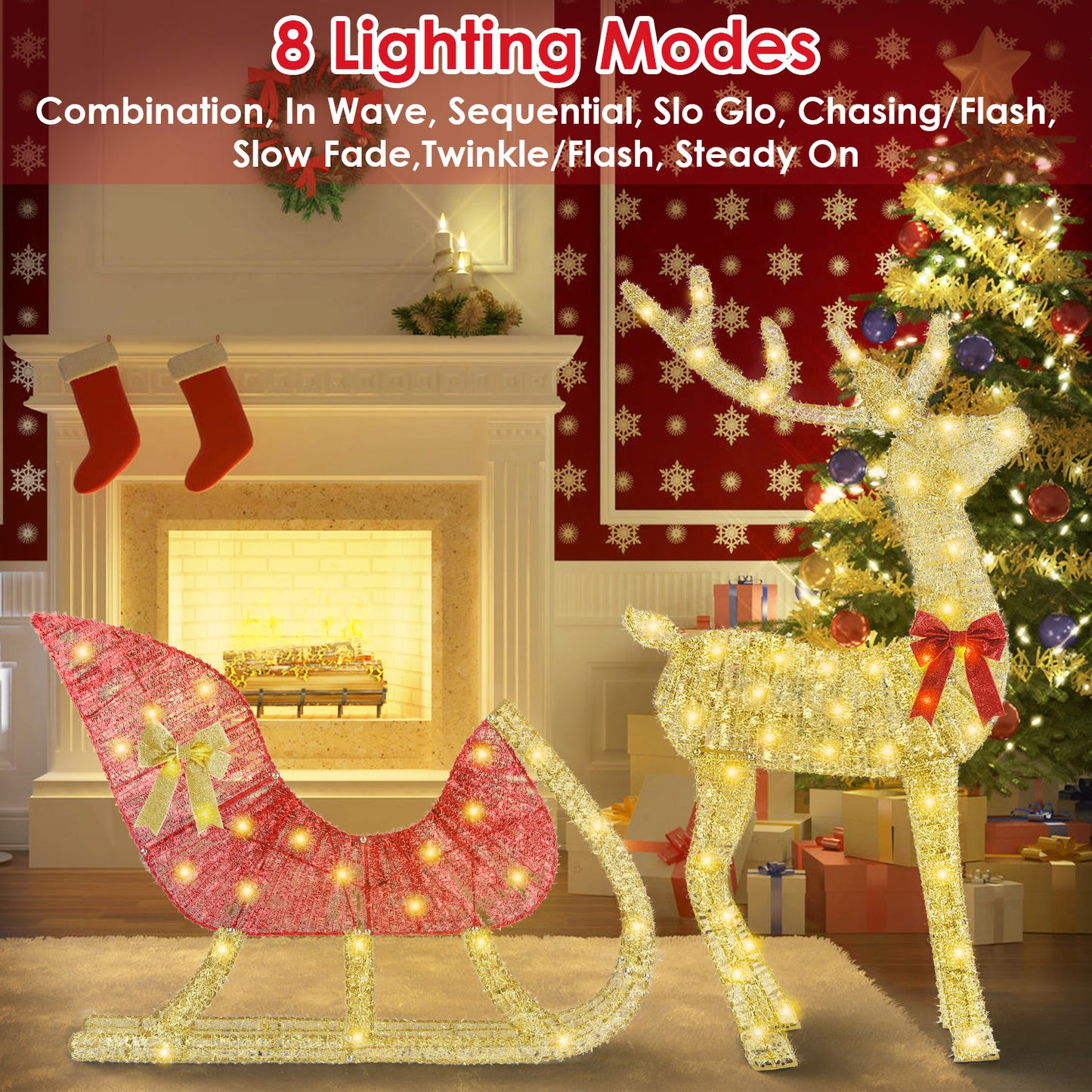 Christmas Reindeer & Sleigh Indoor Outdoor Christmas Decoration
