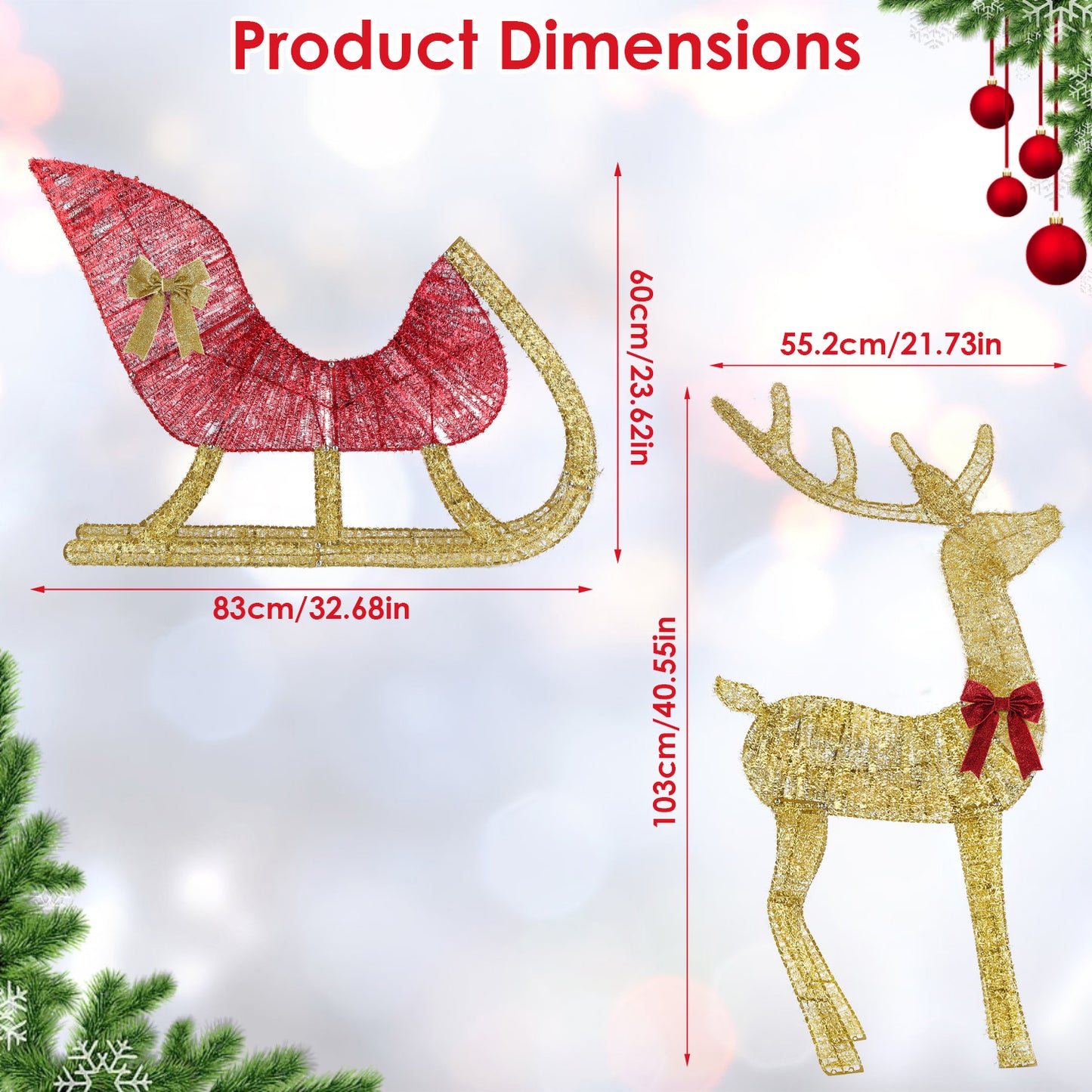 Christmas Reindeer & Sleigh Indoor Outdoor Christmas Decoration