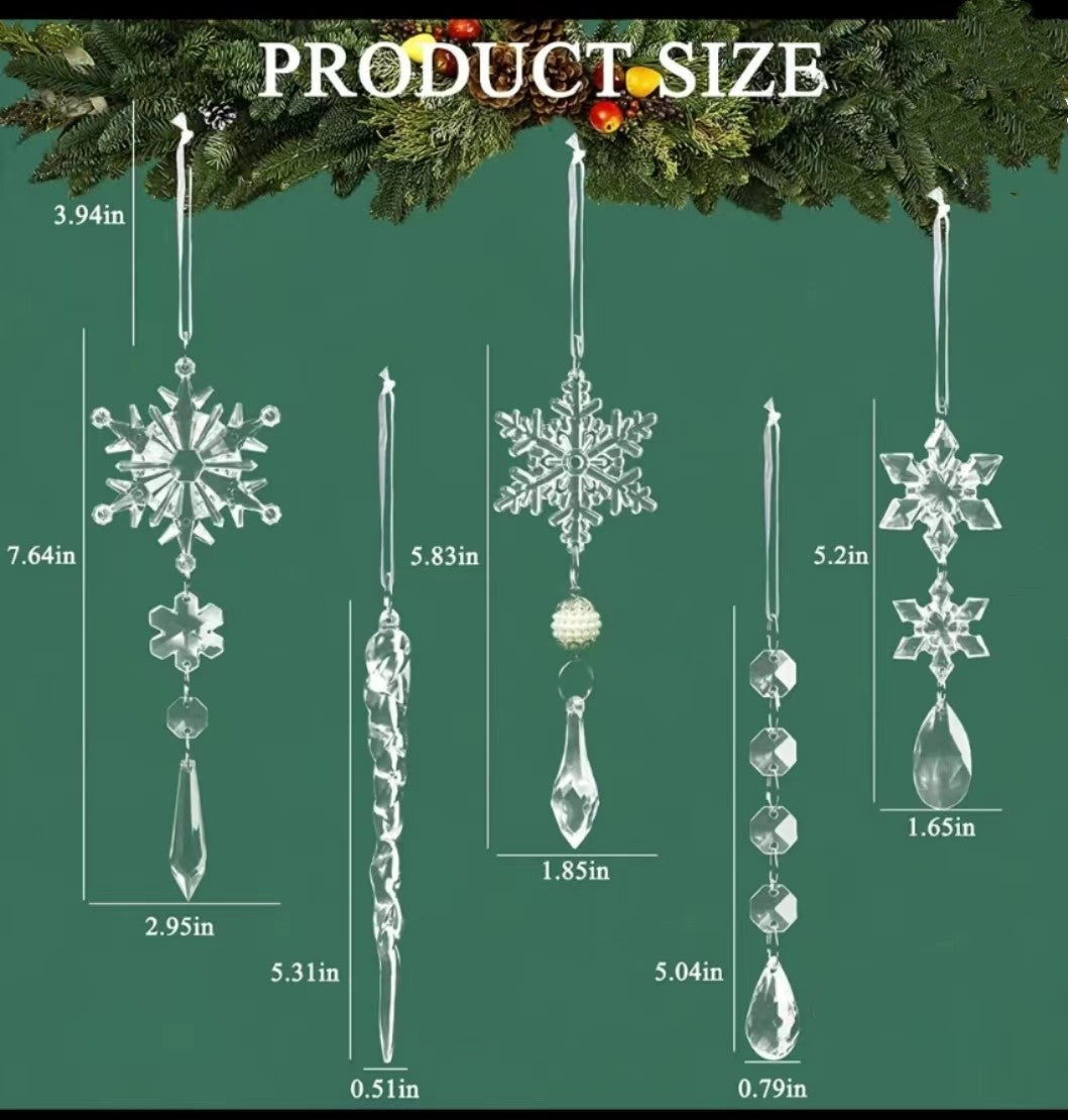10pcs Christmas Tree Hanging Pendants Acrylic Ice Strip Snow Ceiling Xmas Ornaments