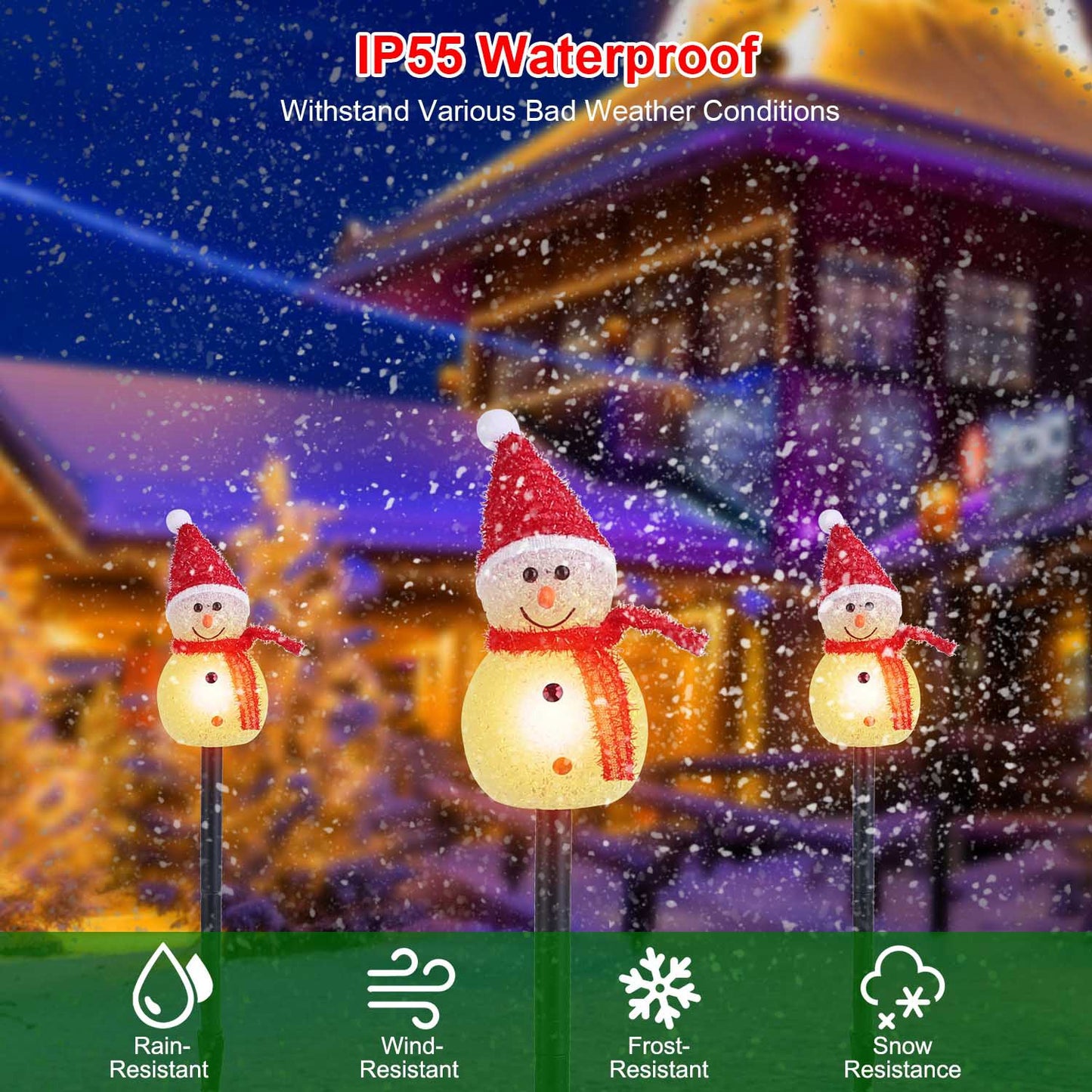 1Pc Solar Powered Lamp 3 Snowmen Outdoor Decorative Christmas Lamp