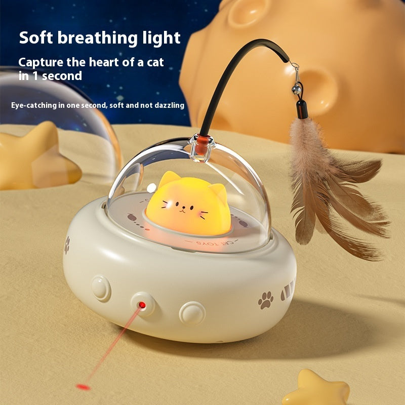 C--Smart Teaser Cat Toy Electric UFO Cat Teaser Stick With Bell Training Pet Toys Replaceable Feather Interactive Cat Supplies Pet Supplies Pets Products