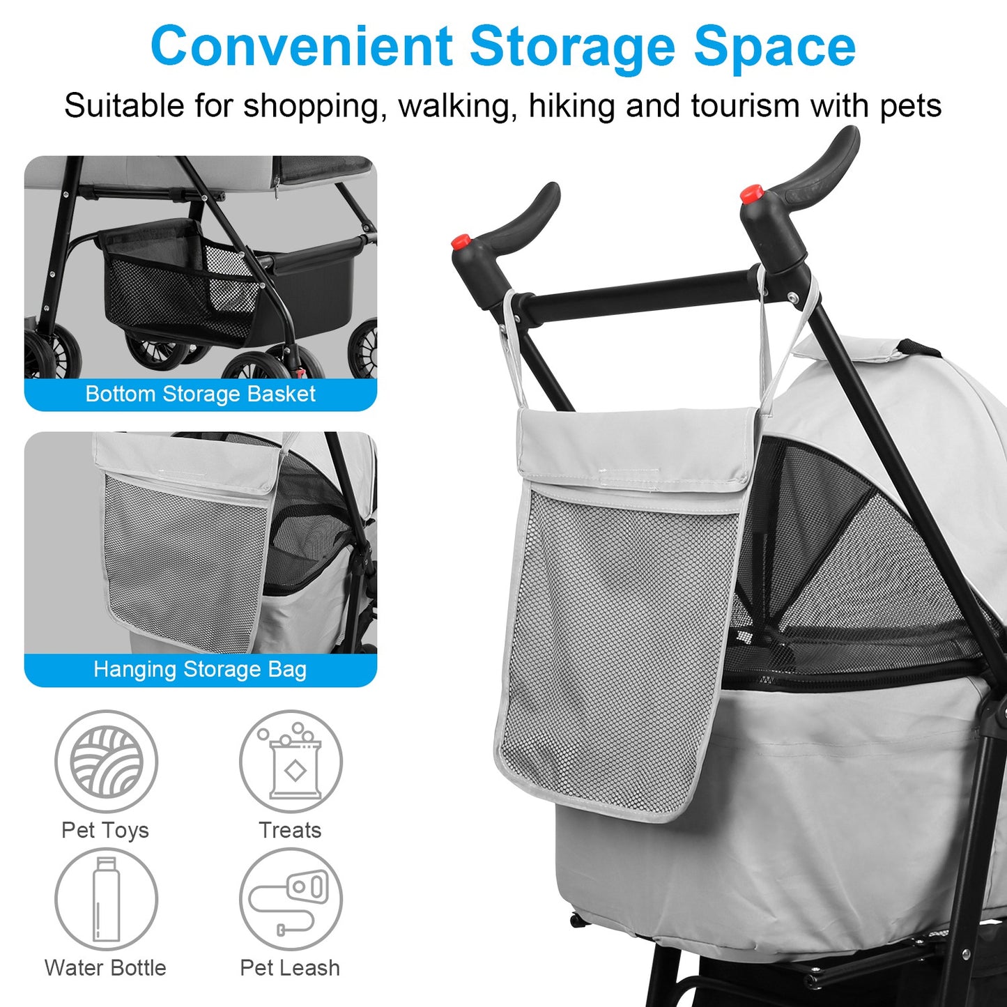 1Pc 4-Wheels Pet Stroller Foldable Carrier Strolling Cart