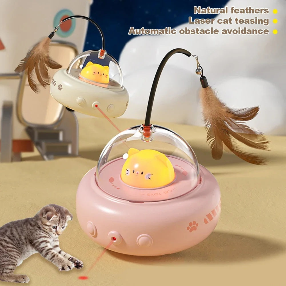 C--Smart Teaser Cat Toy Electric UFO Cat Teaser Stick With Bell Training Pet Toys Replaceable Feather Interactive Cat Supplies Pet Supplies Pets Products