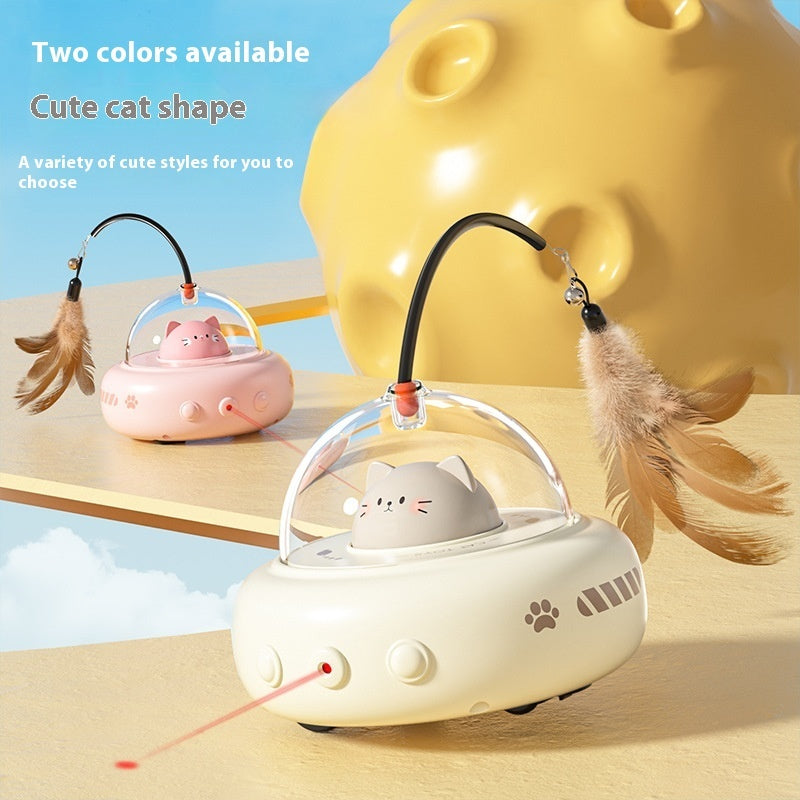 C--Smart Teaser Cat Toy Electric UFO Cat Teaser Stick With Bell Training Pet Toys Replaceable Feather Interactive Cat Supplies Pet Supplies Pets Products