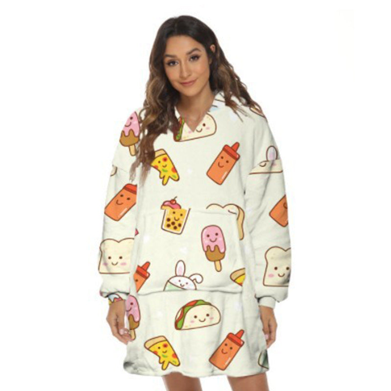 Cartoon Fruit Printed Lazy Blanket Hooded