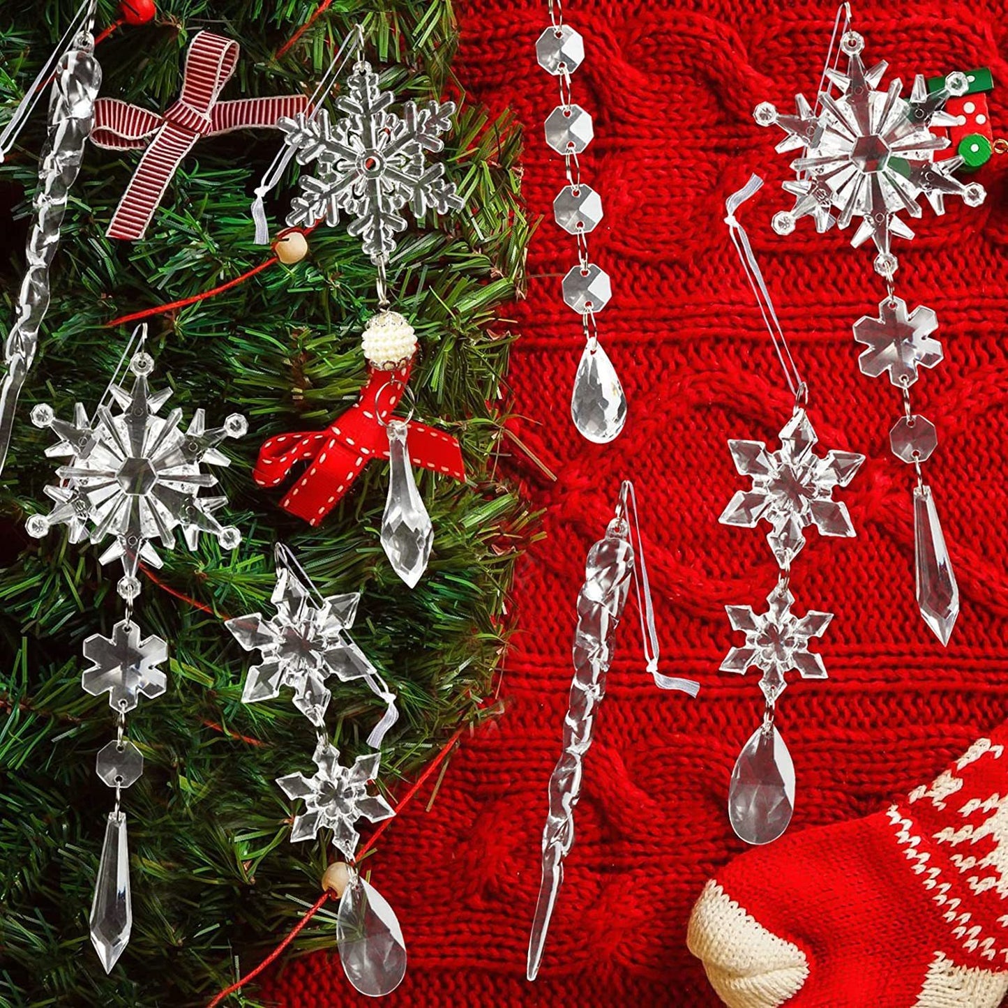 10pcs Christmas Tree Hanging Pendants Acrylic Ice Strip Snow Ceiling Xmas Ornaments