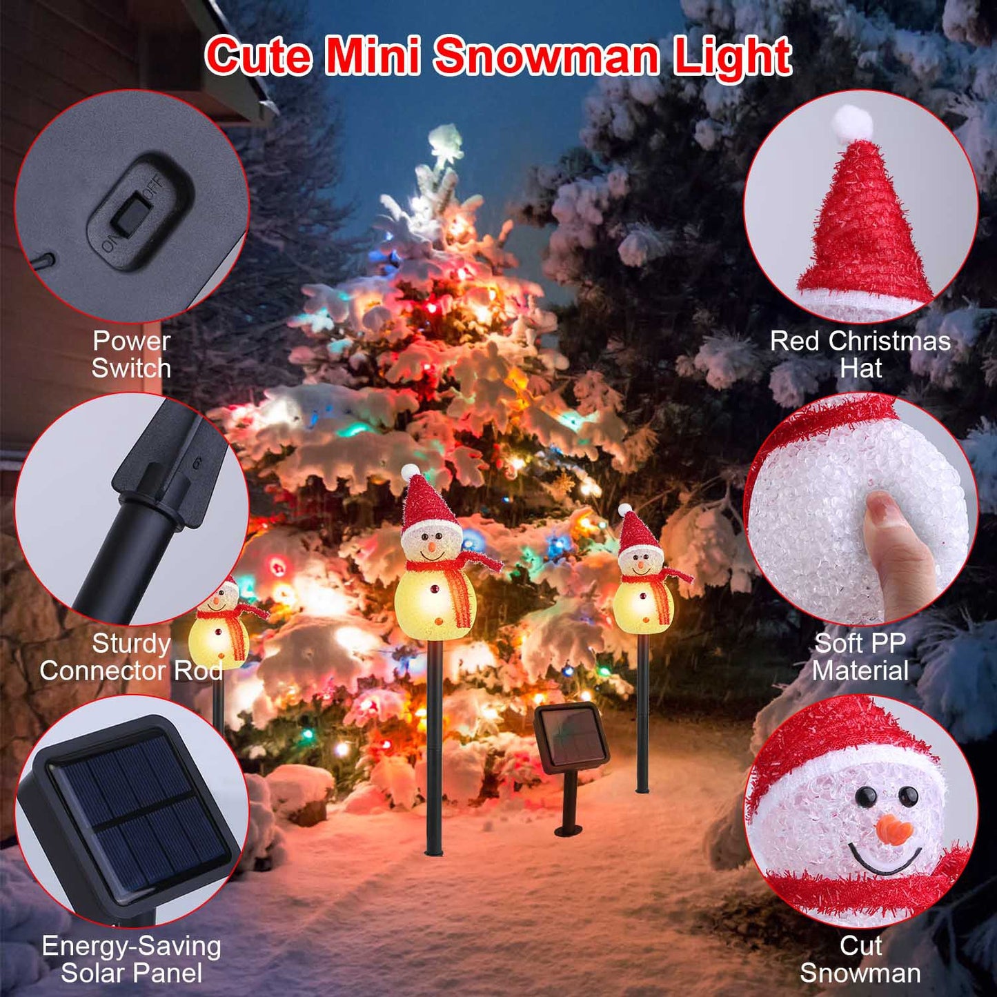 1Pc Solar Powered Lamp 3 Snowmen Outdoor Decorative Christmas Lamp