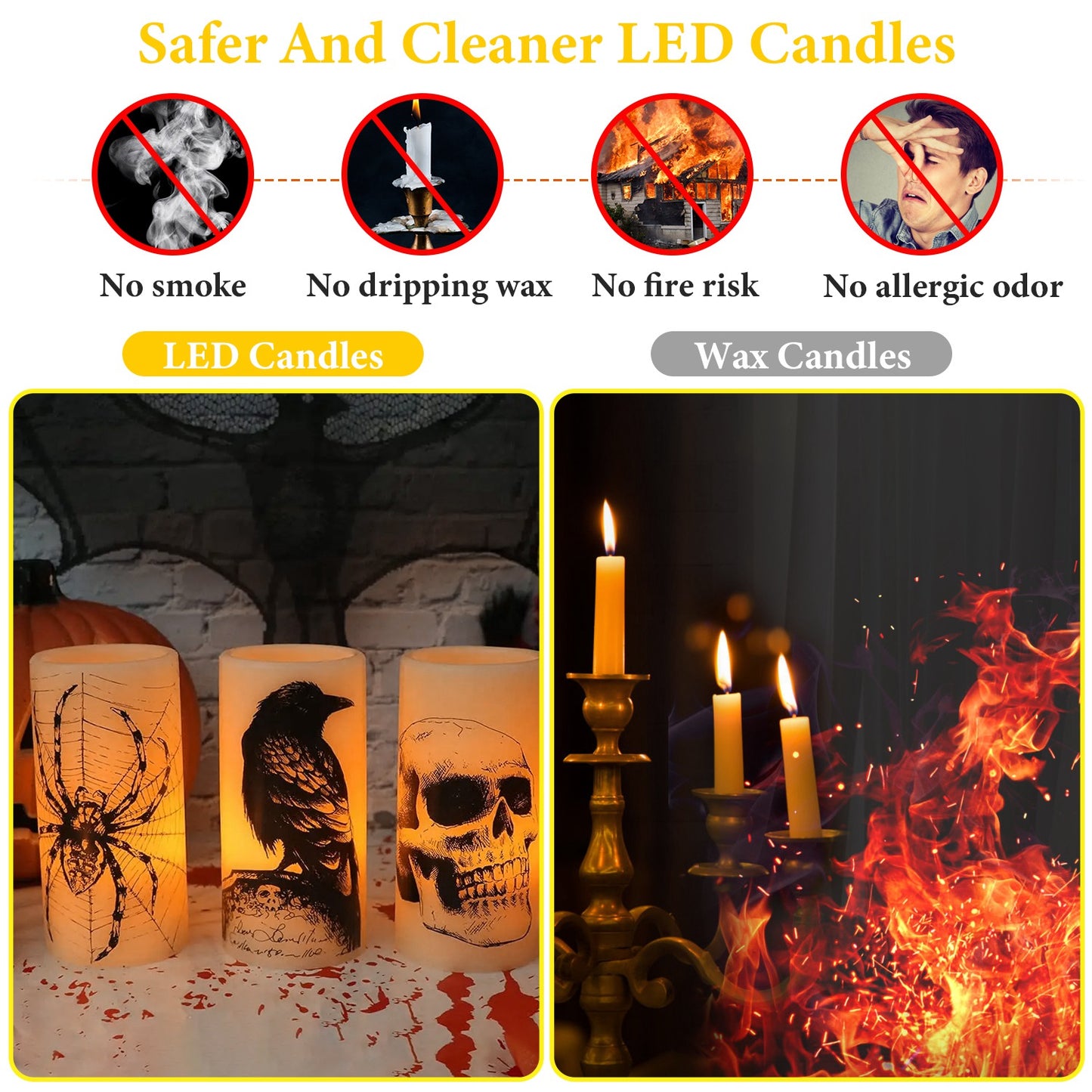 3 Pack Halloween Flameless Candle Lamp