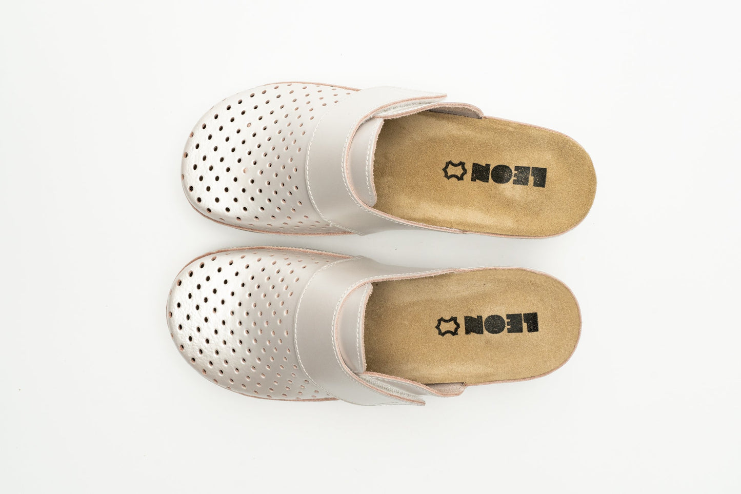 Aurora IV by LEON- Women’s Leather Clog- Perforation and Adjustable Velcro Strap