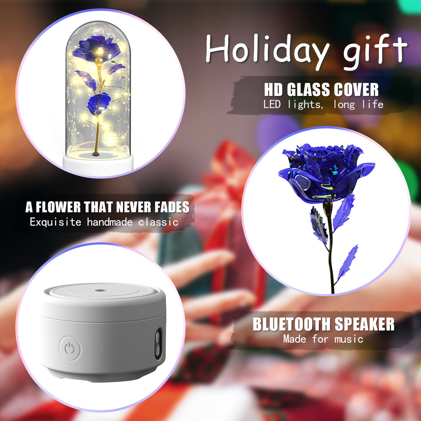 Creative 2 In 1 Rose Flowers LED Light and Bluetooth-compatible Speaker Valentine's Day Gift Rose Luminous Night Light Ornament In Glass Cover