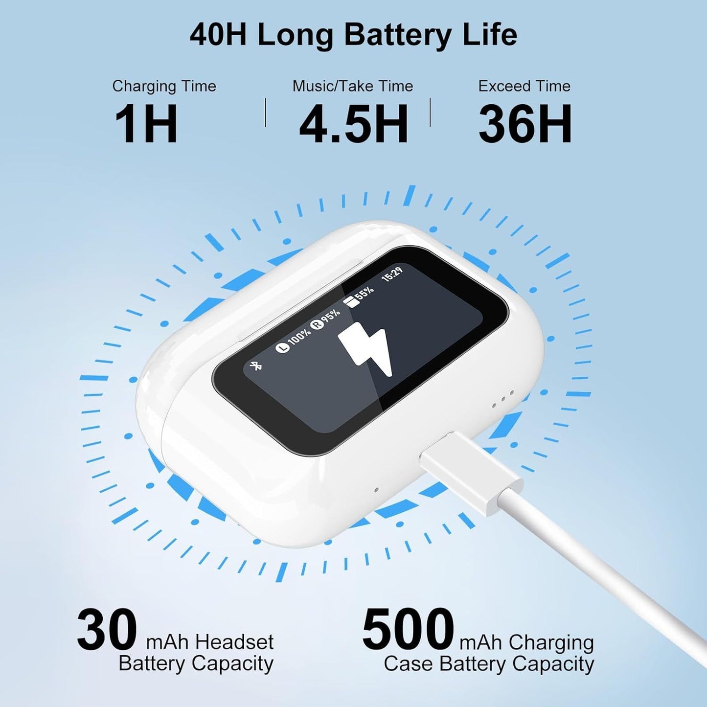 Wireless Earbuds, 5.4 Bluetooth Headphones with Touch Screen Ear Buds