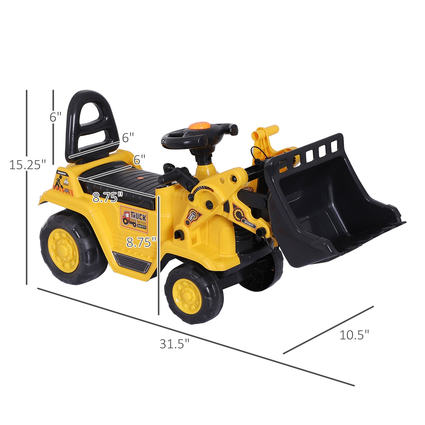 Toy Bulldozer Digger Tractor Pulling Cart