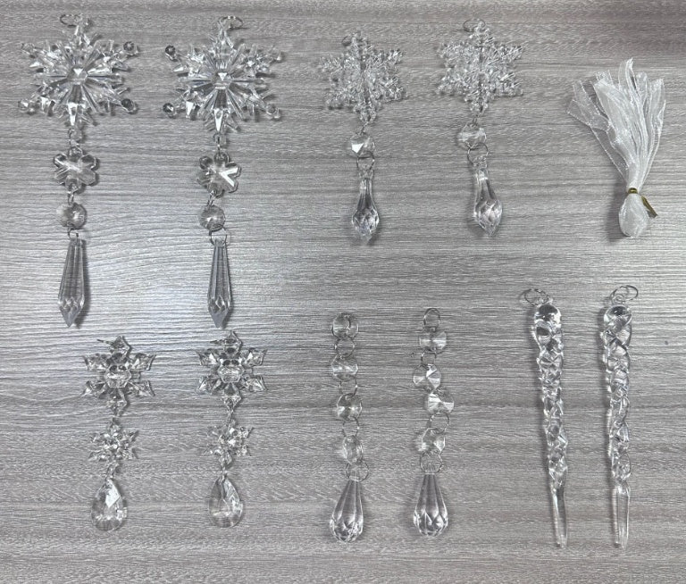 10pcs Christmas Tree Hanging Pendants Acrylic Ice Strip Snow Ceiling Xmas Ornaments