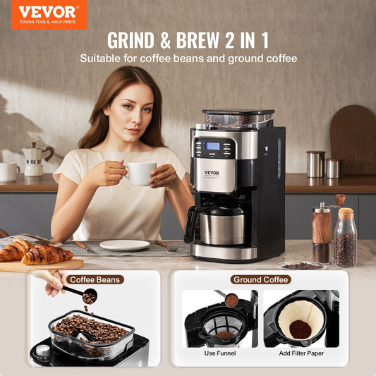VEVOR 8-Cup Coffee Maker Drip Coffee Machine With 24-Hour Timer for Auto Brew