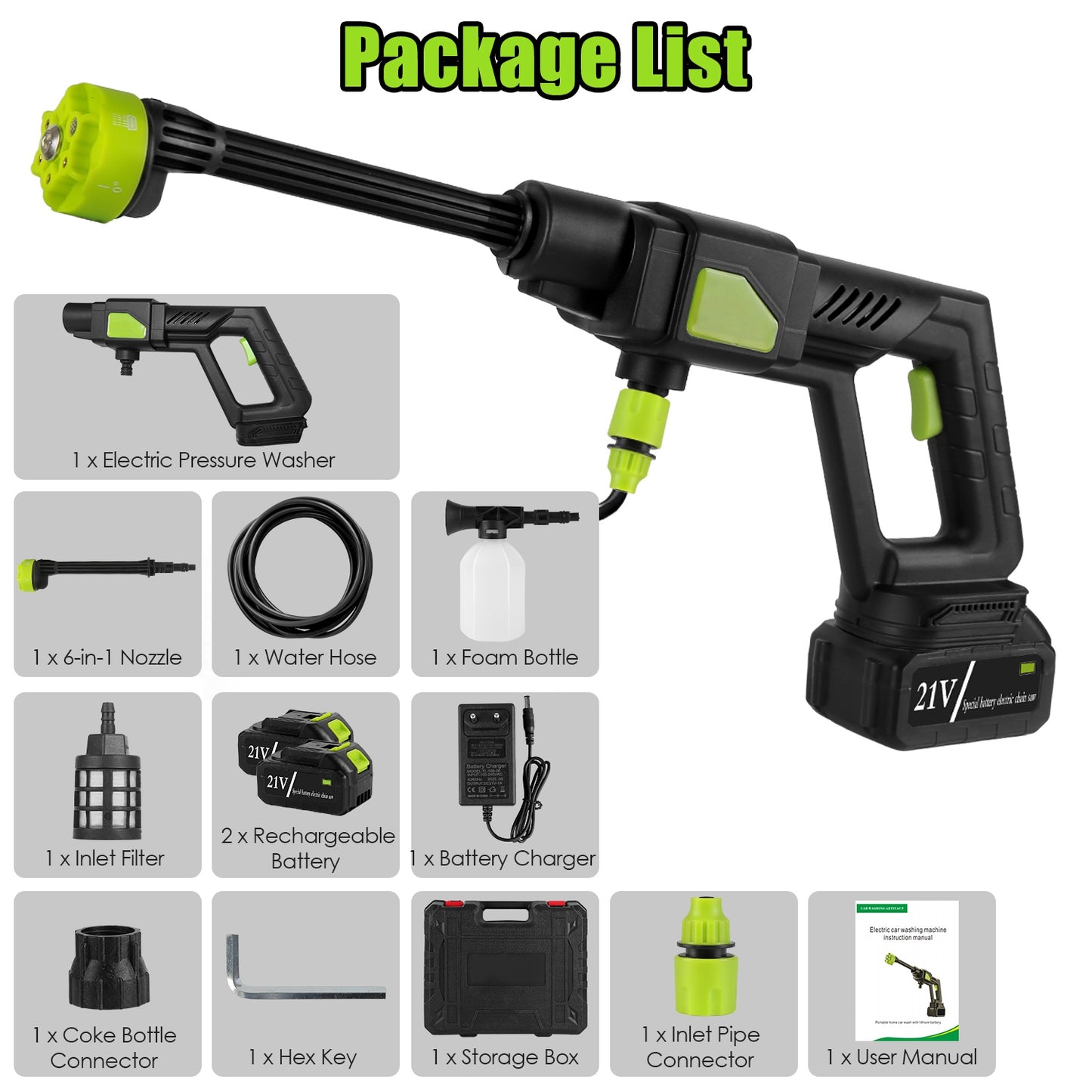 1Set Cordless Pressure Washer Portable Electric Power Washer High Pressure Water Sprayer