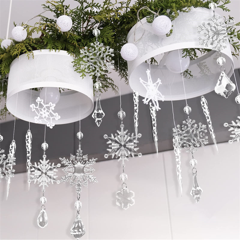 10pcs Christmas Tree Hanging Pendants Acrylic Ice Strip Snow Ceiling Xmas Ornaments