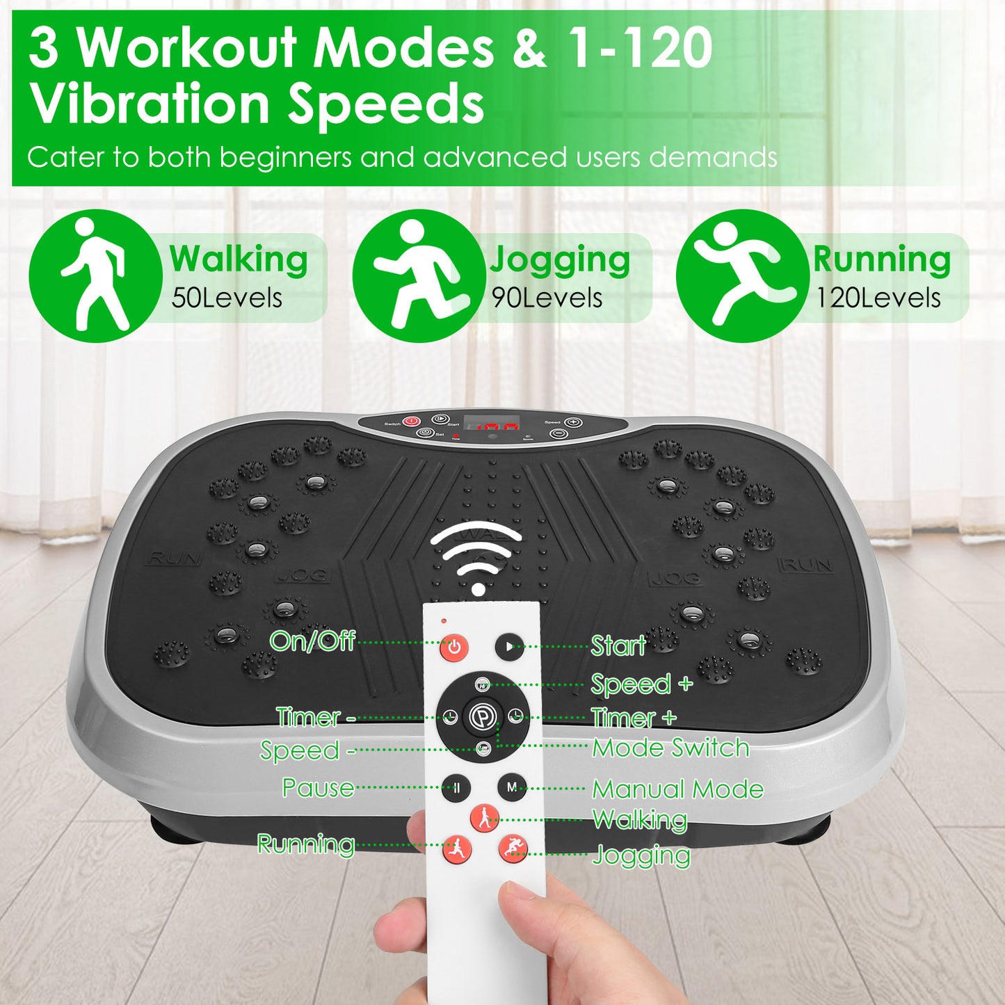 1Pc Vibration Exercise Machine with Resistant Bands Remote Control